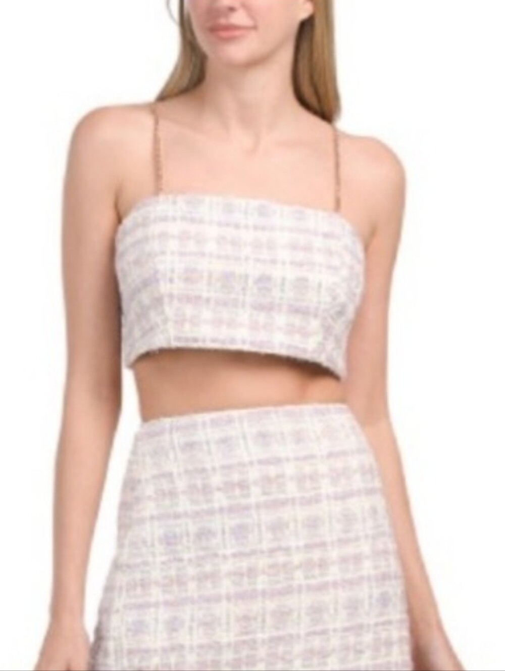 NWT House of Harlow 1960 Pastel Tweed Crop Top with Gold Chain Straps Size 8